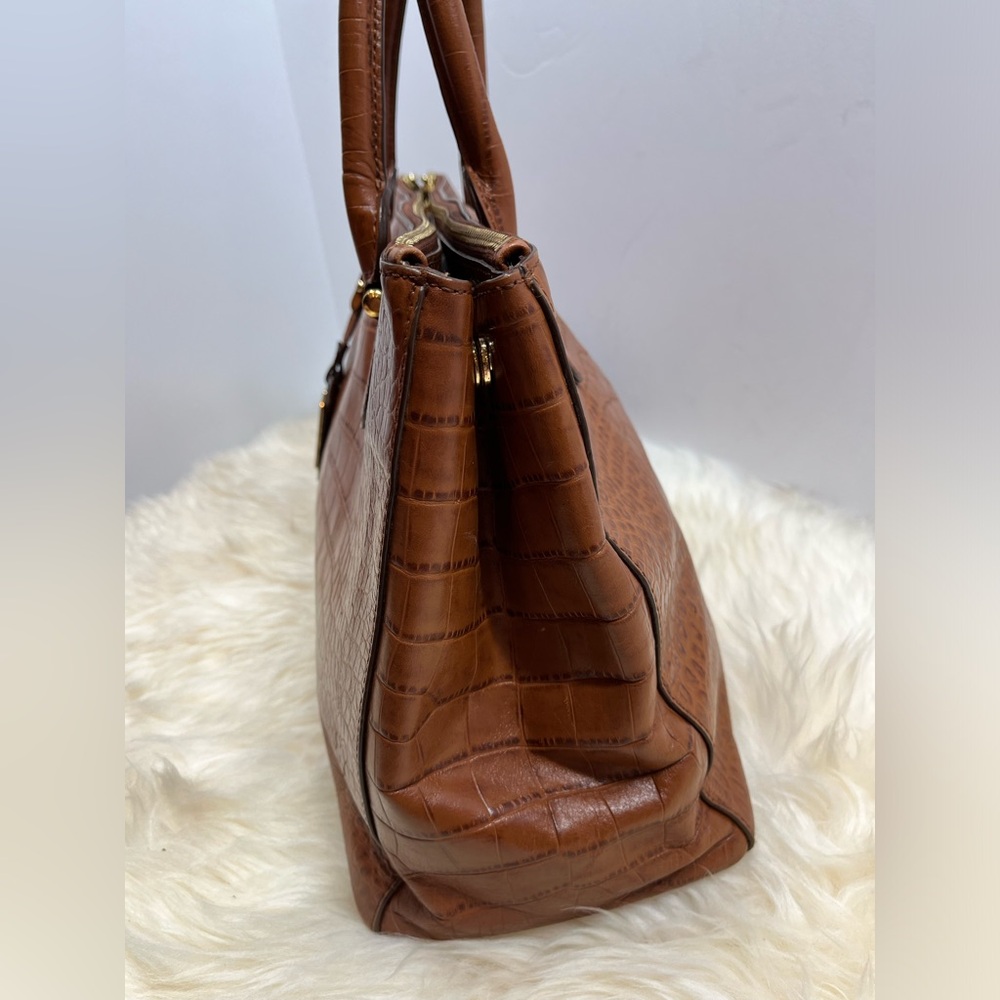 Lauren Ralph Lauren Lanesborough Bourbon Leather Genuine Croc Embossed  Satchel - Picture 6 of 17